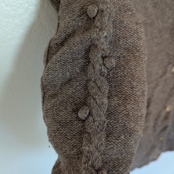 Leifsdottir Anthropologie Wool Brown Cable Knit Button Cardigan Sweater Size XS - Picture 6 of 8
